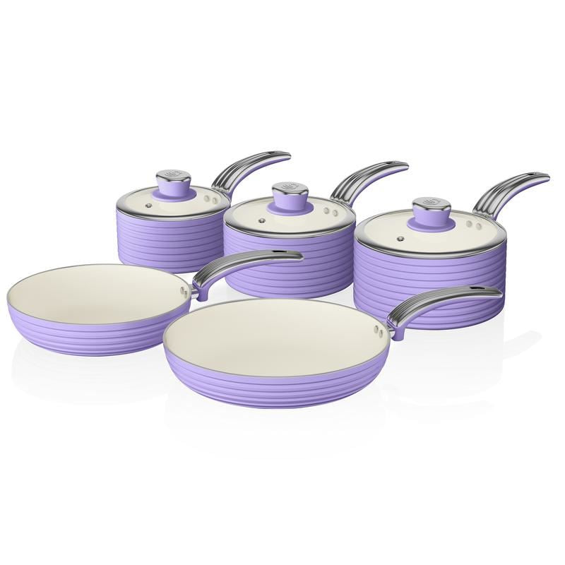 Swan Retro 5 Piece Pan Set Purple