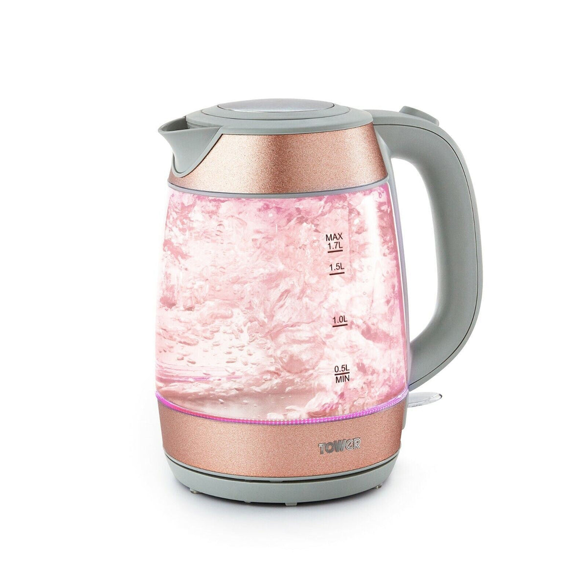 Tower Glitz 3KW 1.7L Glass Kettle Blush Pink UK Plug