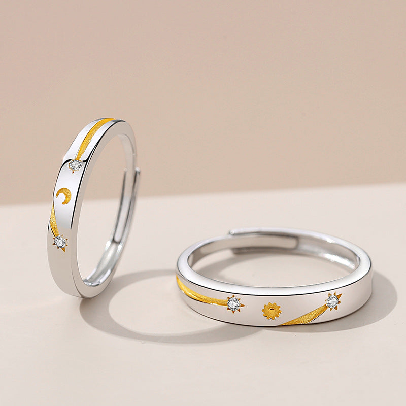 Sun Moon Stars Couple Ring 925 Silver Literary Niche Sterling Silver Ring Valentine's Day Gift