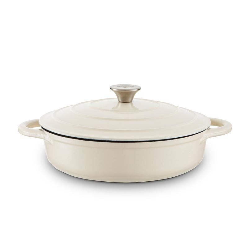 Tower Barbary & Oak Cream 28cm Shallow Casserole Cast Iron Pan