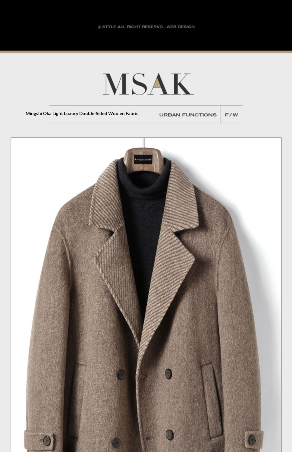 Men's Business-Style Double-Faced Wool Coat Korean-Style Wool Overcoat