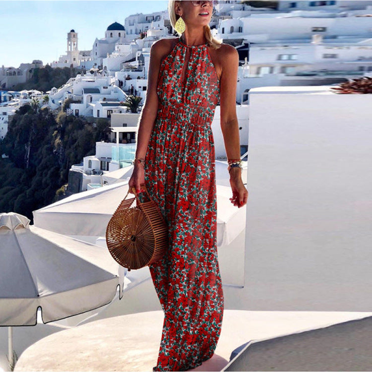 Round Neck Halter Backless Sexy Print Dress Women's Summer Dress