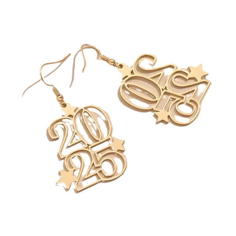 New Creative Gloden Number Dangle Earrings For Women Fashion Jewelry New Year Earring For Party