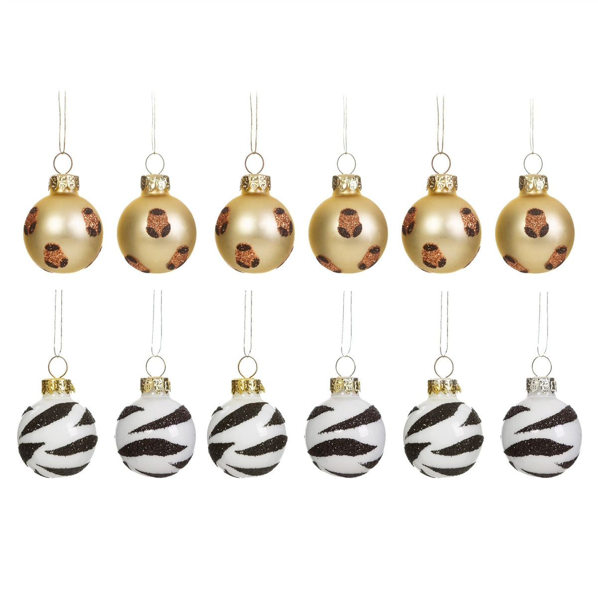 Sass & Belle (Set of 12) Leopard & Zebra Mini Bauble