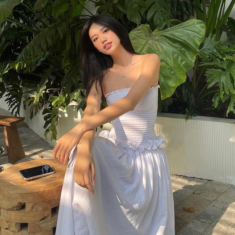 White One-shoulder Bustier Dress Women