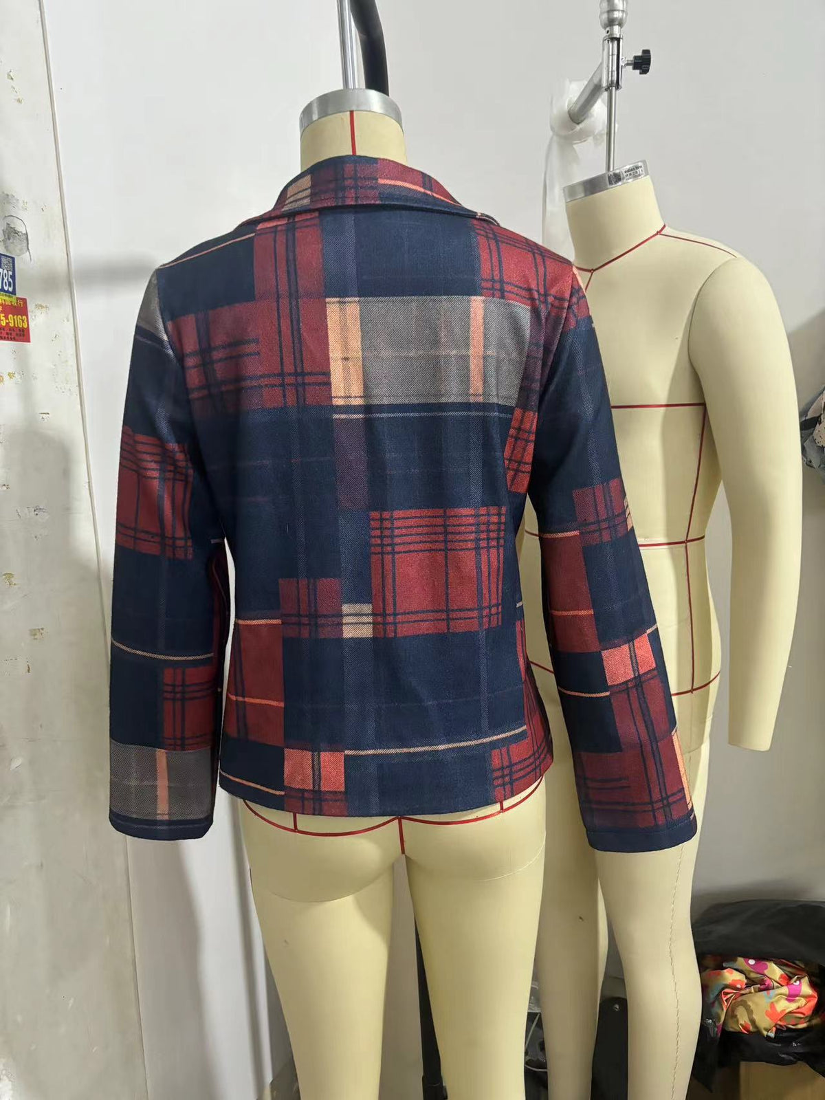 Plaid Retro Warm Coat Autumn And Winter Stand Collar