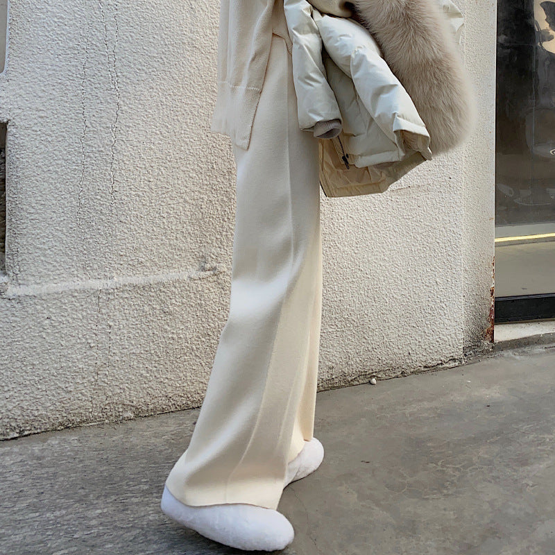 Women's Autumn And Winter Knitting Wide-leg Pants High Waist Drooping Mopping Casual