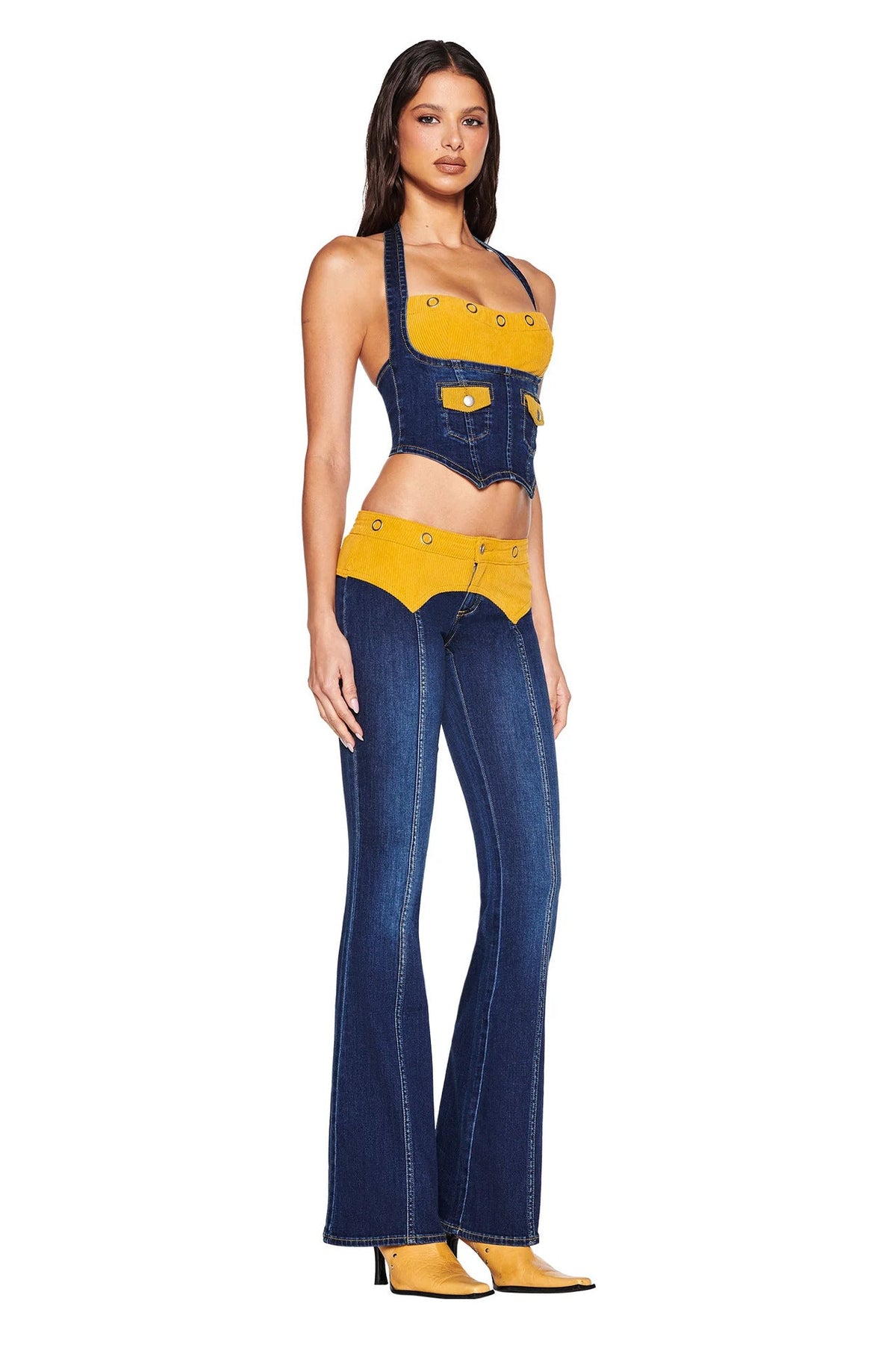 Corduroy Patchwork Denim Neck For Women