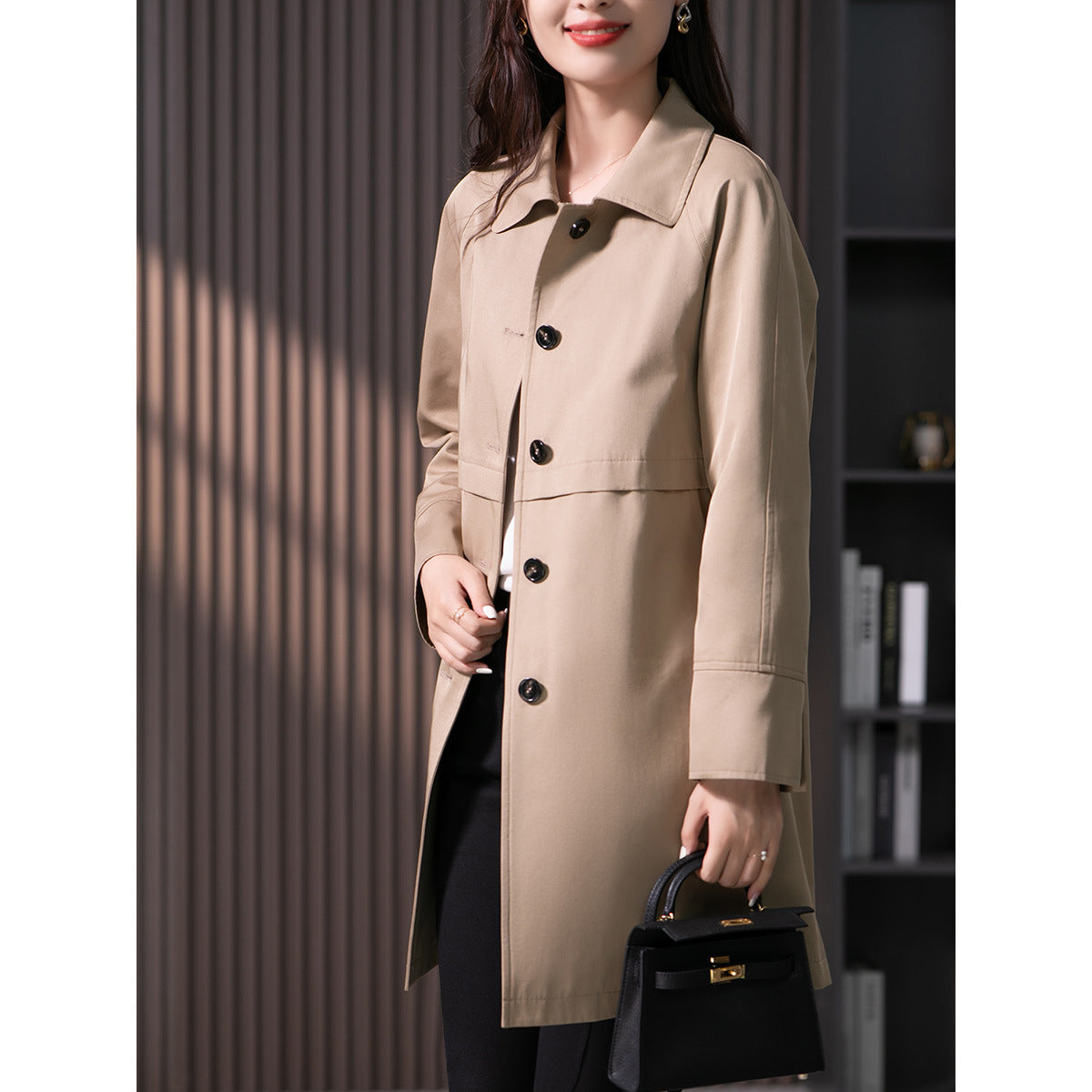 Women's Trench Coat Mid-length Fashionable Elegant Top Coat Overcoat