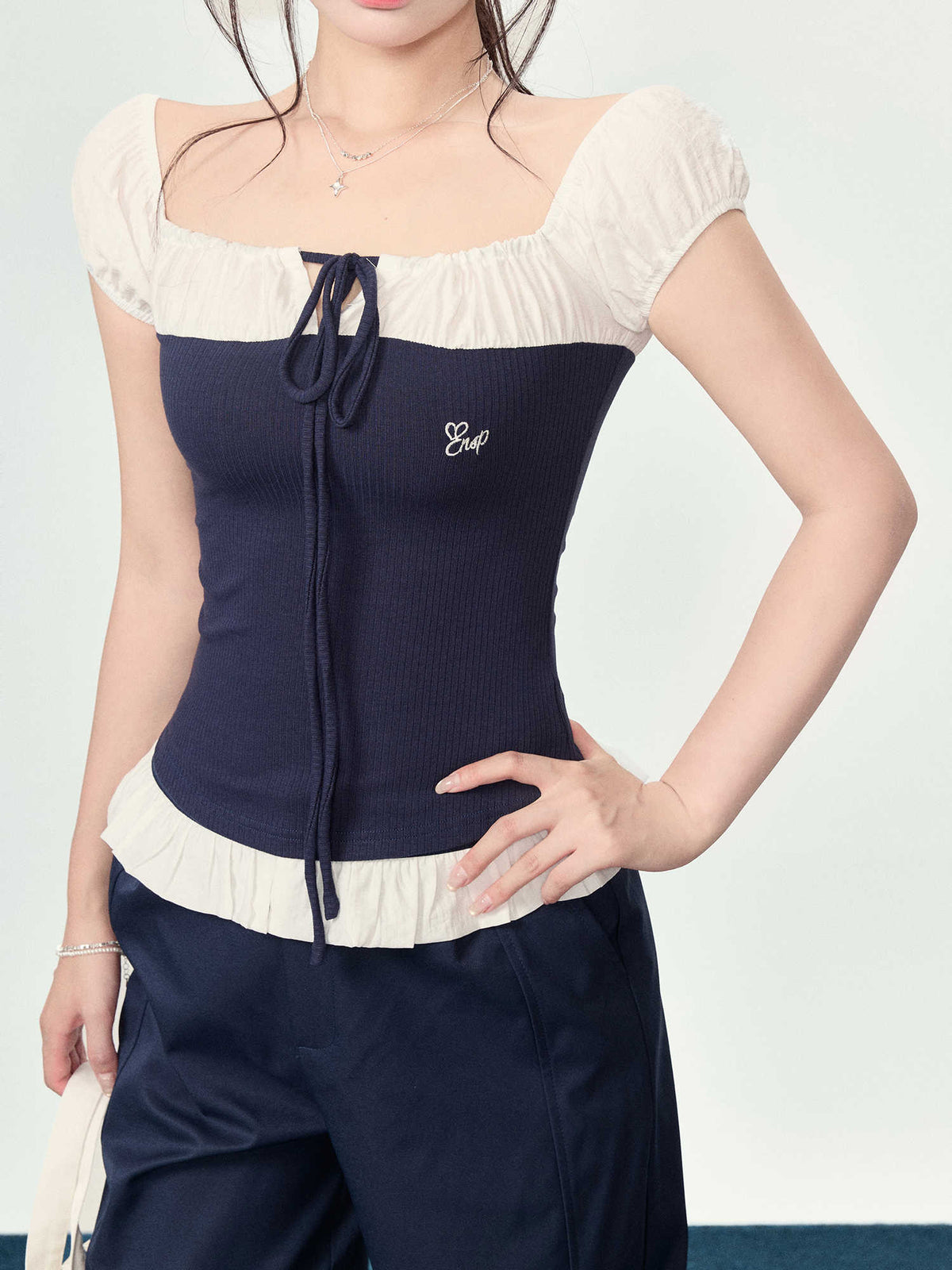 Women's Off-neck Short-sleeved T-shirt Summer Patchwork Top
