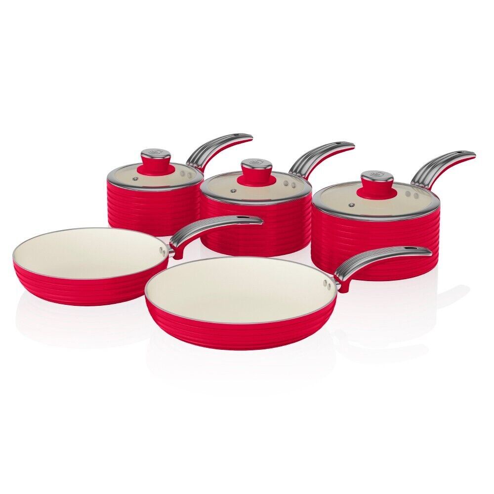 Swan Red Retro 5 Piece Pan Set
