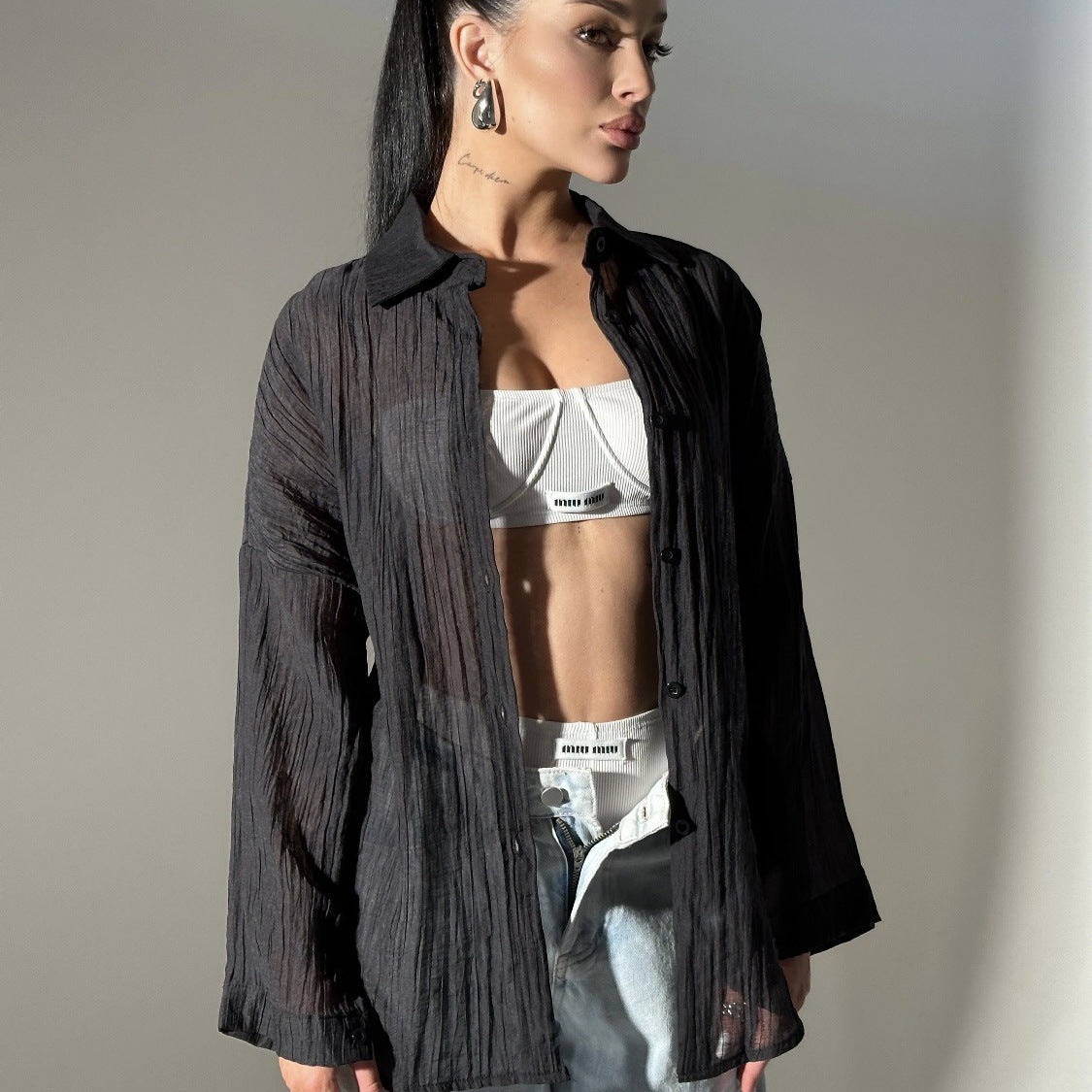 Comfortable Collar Decorated With Buttons Casual Top