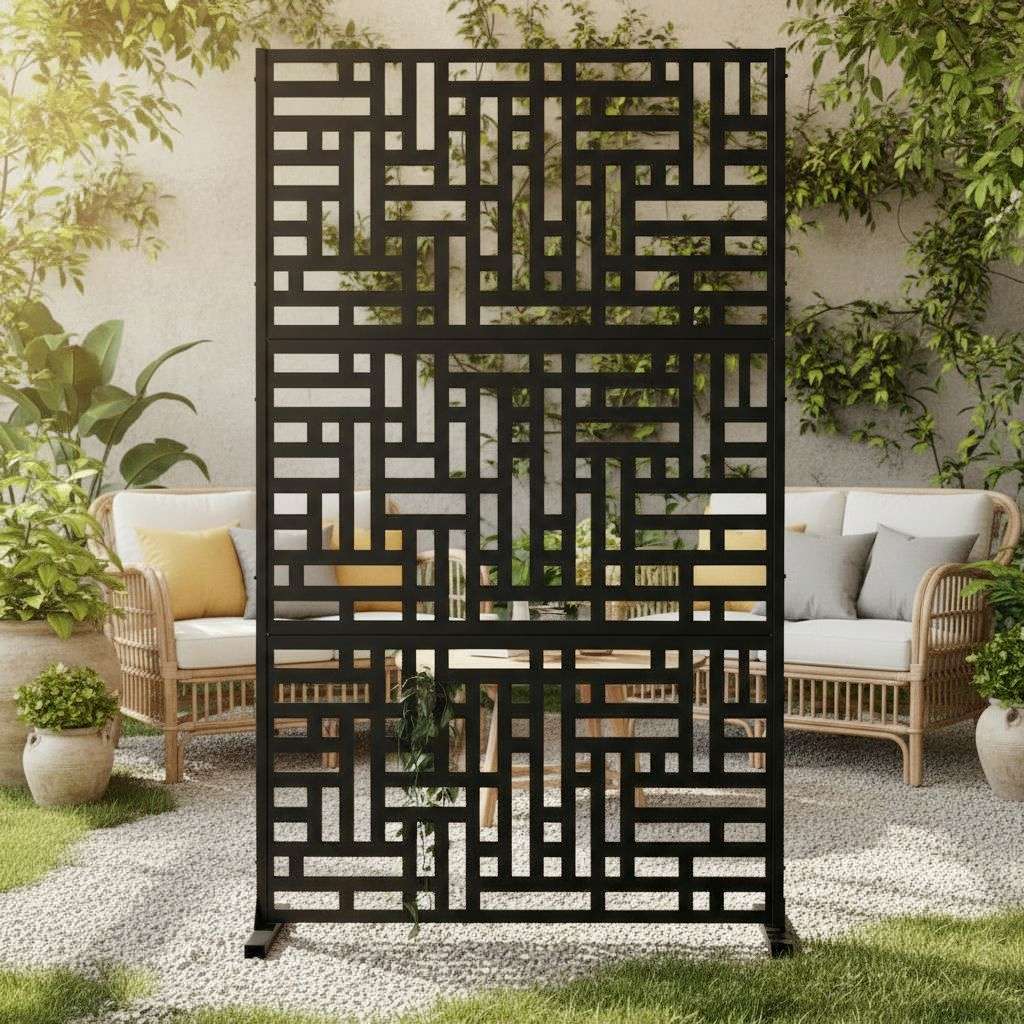 Metal Privacy Screen with Stand 90cm x 180cm | Indoor & Outdoor | Black, Grey or Pre-Rusted