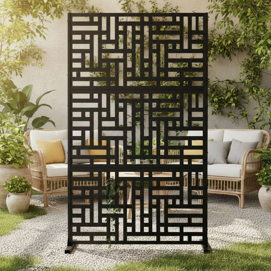 Metal Privacy Screen with Stand 90cm x 180cm | Indoor & Outdoor | Black, Grey or Pre-Rusted