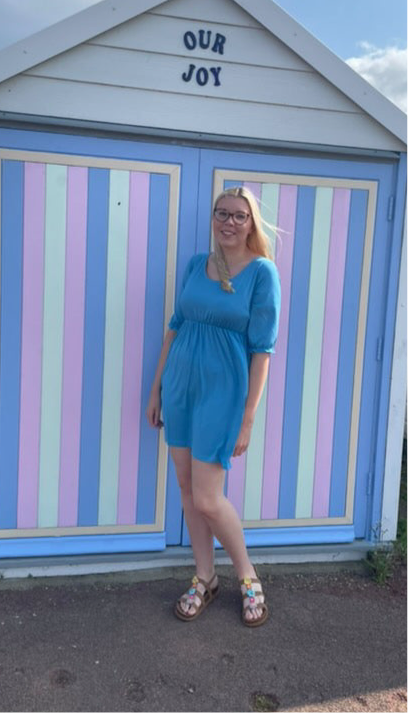 Petite Blue Dress with Pockets – Breastfeeding Friendly
