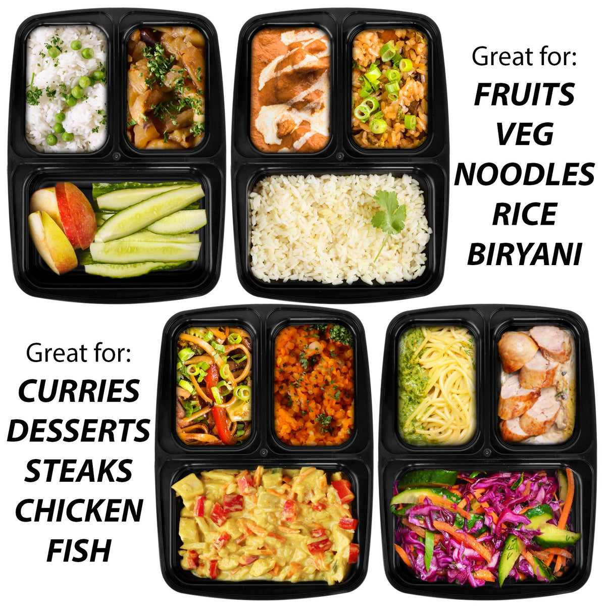 1x Meal Prep Container 3 Partitions 10PK