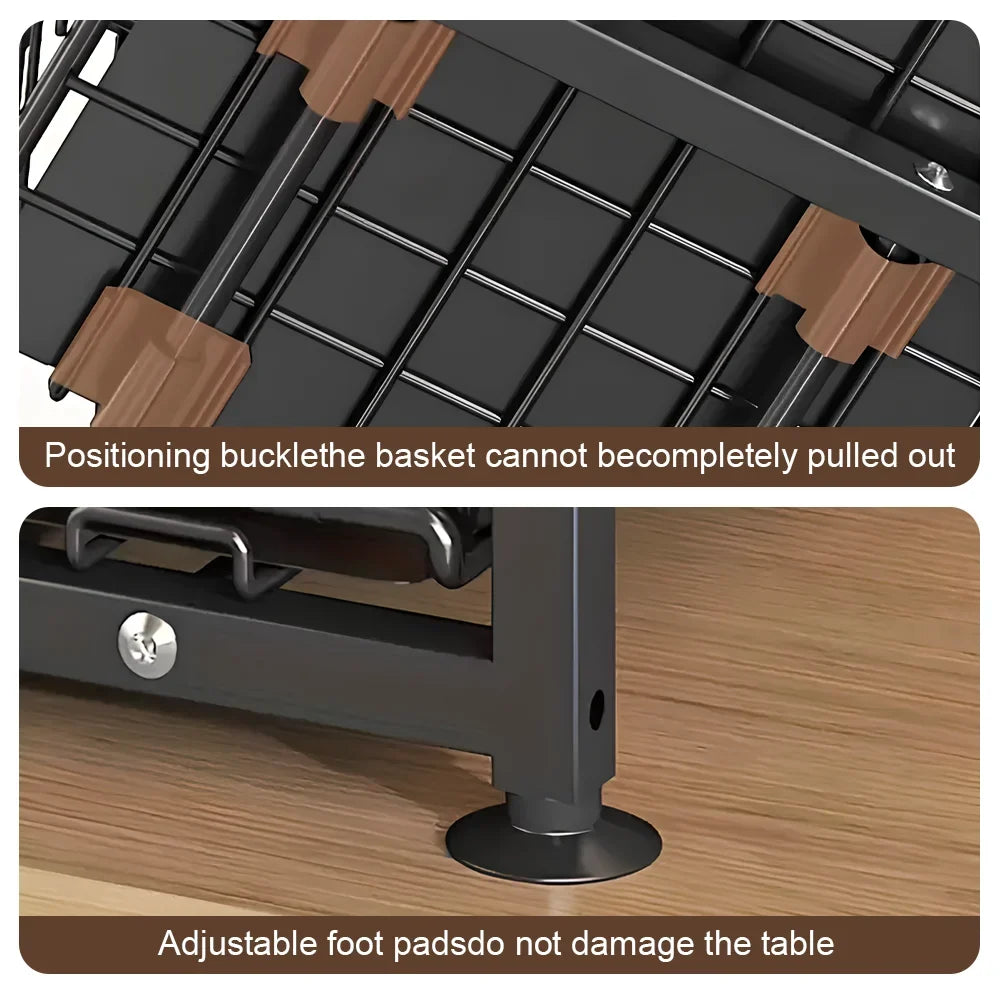 Adjustable Under Sink Storage Rack - 2 Tier Pull Out Cabinet Organiser Sliding Baskets