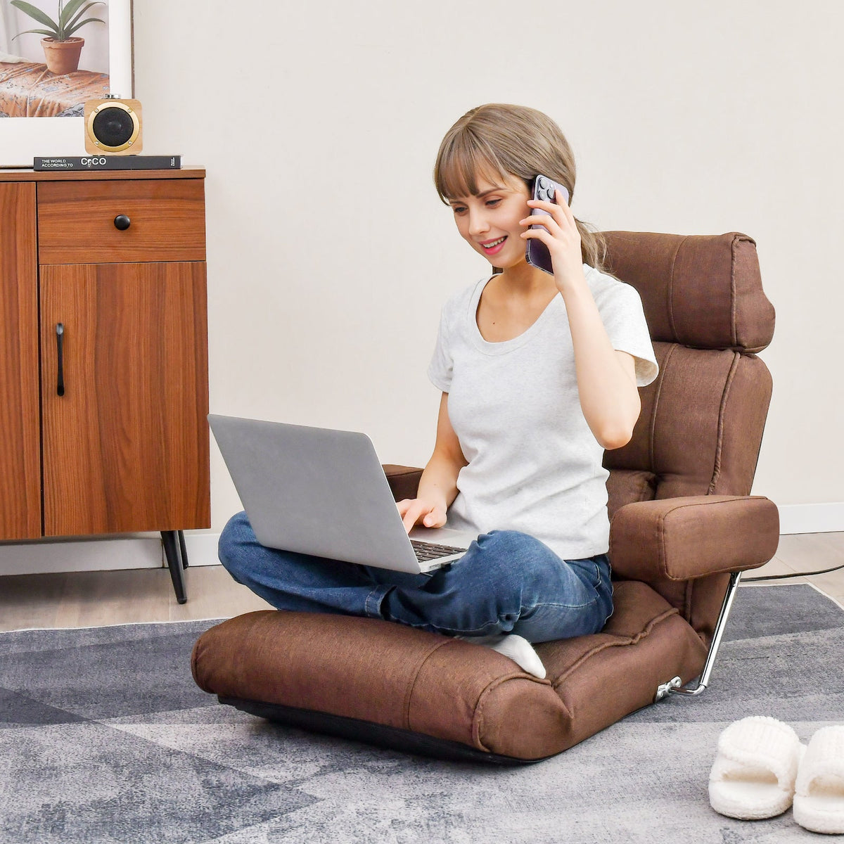 Ergonomic Sofa Lounger Chair with Stepless Adjustment Back-Blue