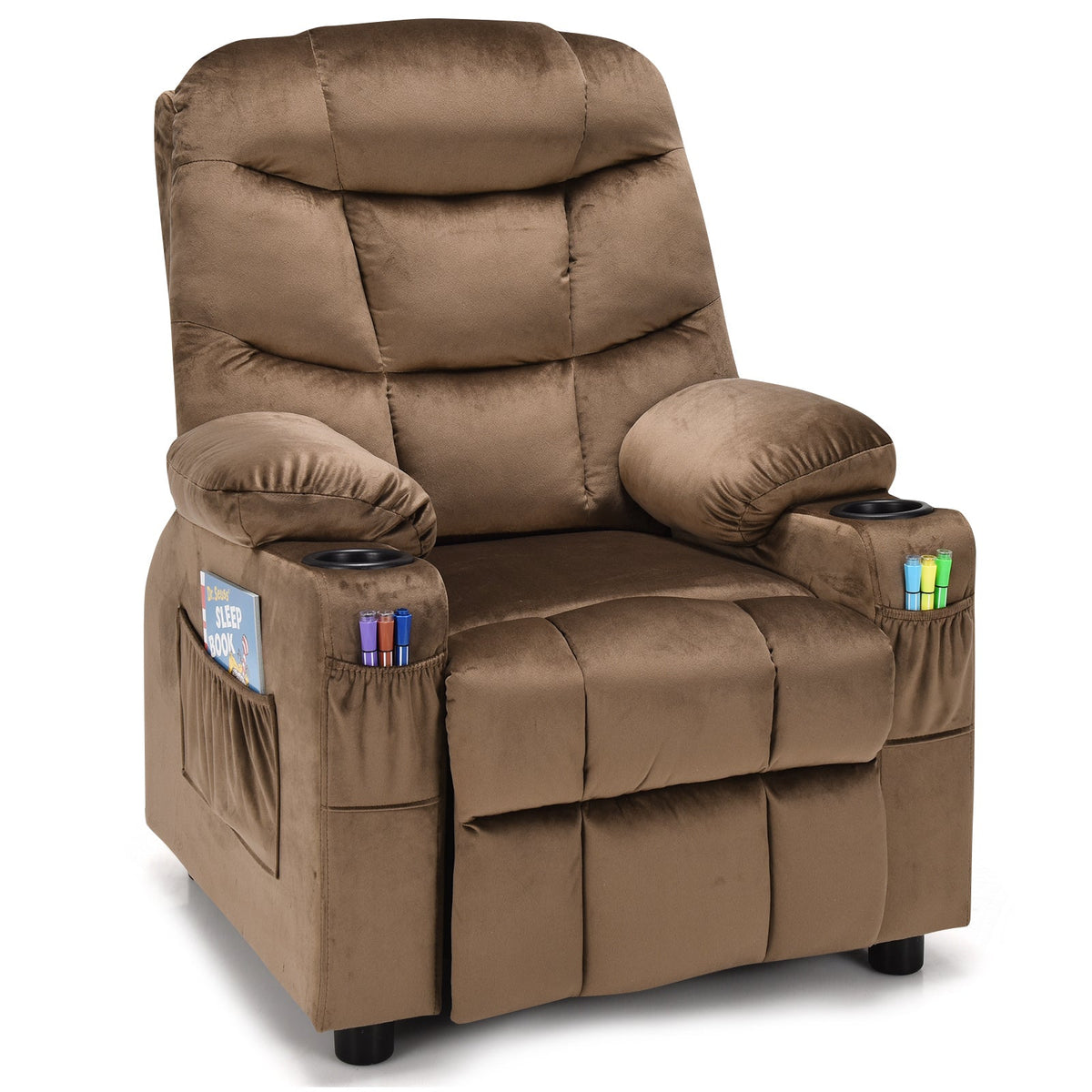 Adjustable Larger Kids Lounge Recliner Chair with 2 Cup Holders-Blue