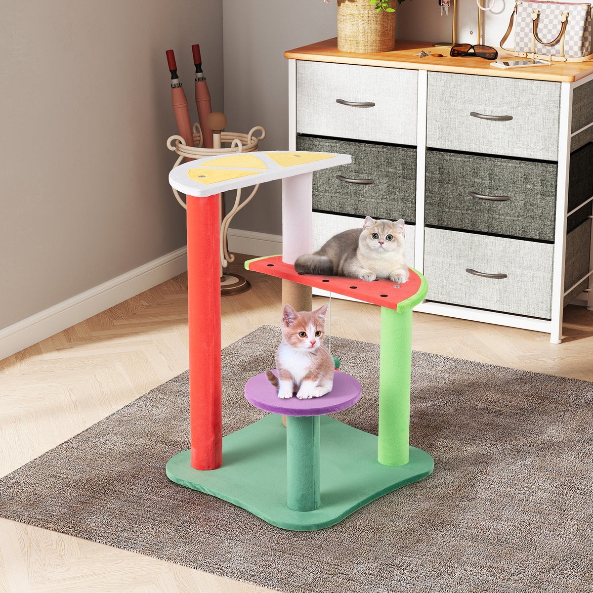 Multi-Level Aesthetic Fruit Cat Tower with Fruit-Shaped Platforms
