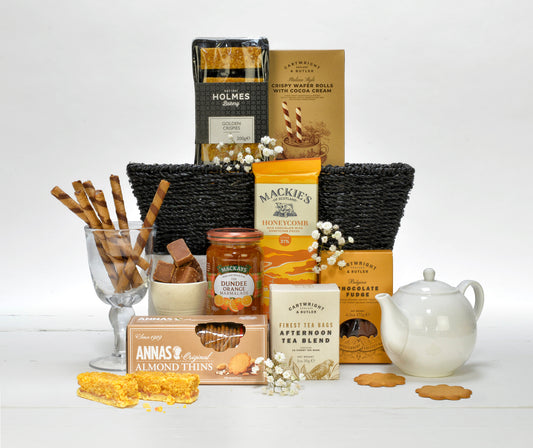 Afternoon Tea Hamper Gift Set | Traditional British Tea & Treats in Wooden Tray