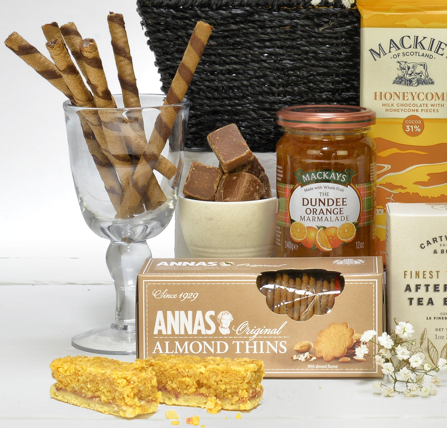 Afternoon Tea Hamper Gift Set | Traditional British Tea & Treats in Wooden Tray