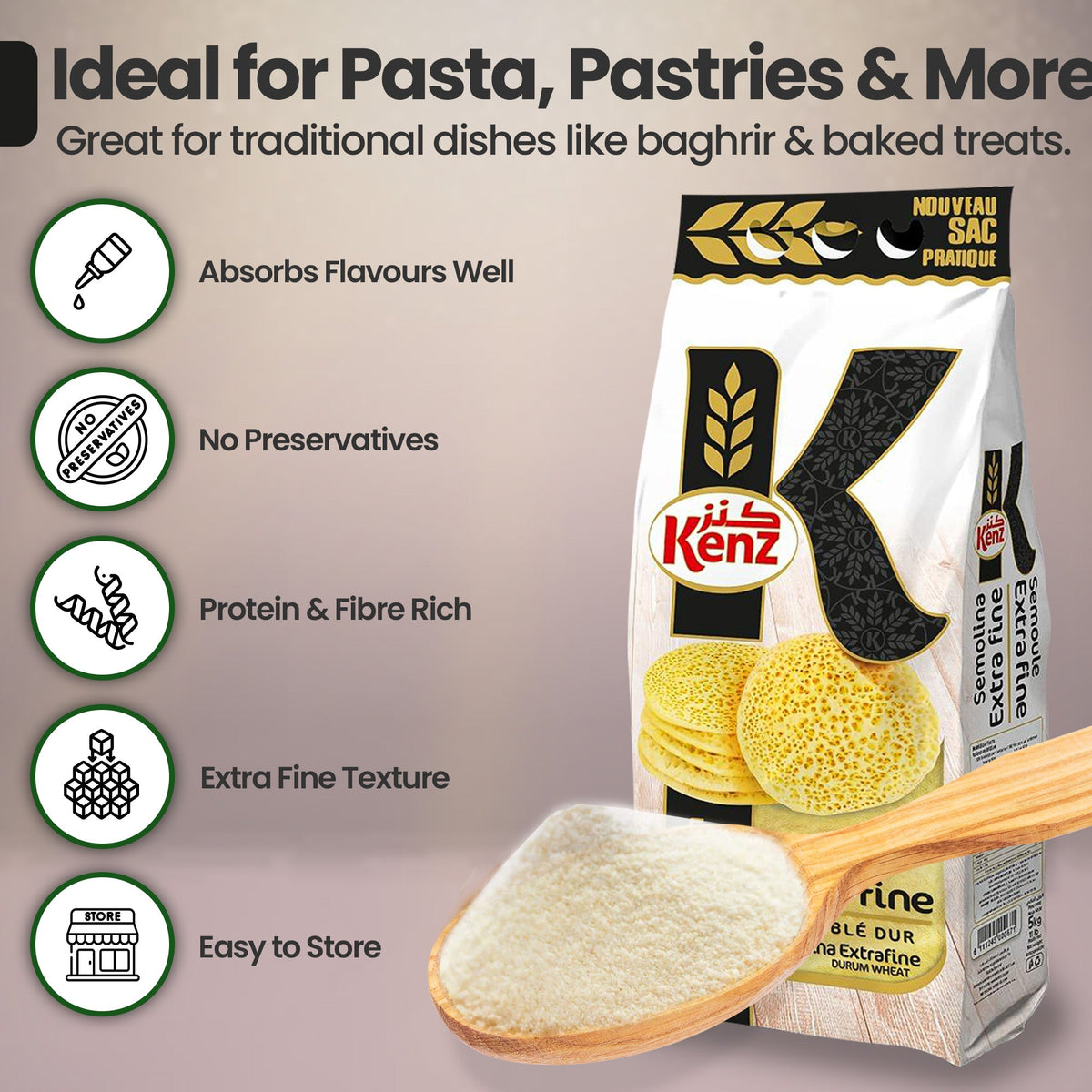 Kenz Finot Extra Fine Semolina 5kg Bag