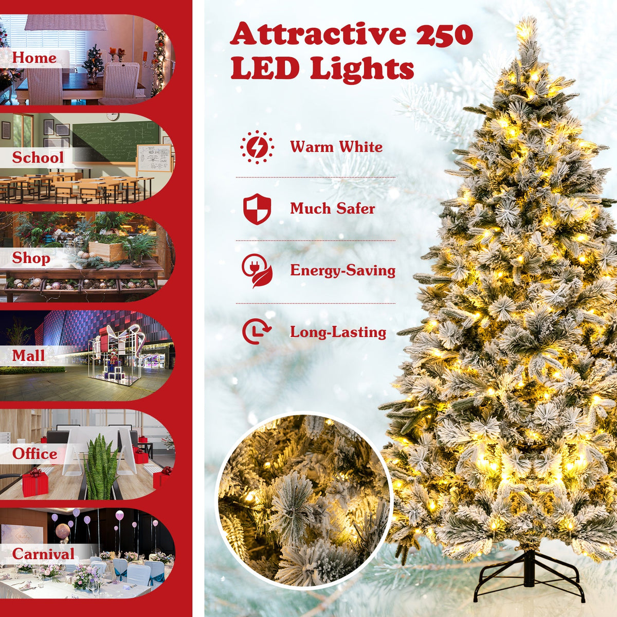 Artificial Christmas Tree with LED Lights, 8 Lighting Modes and Foldable Metal Stand-6 ft
