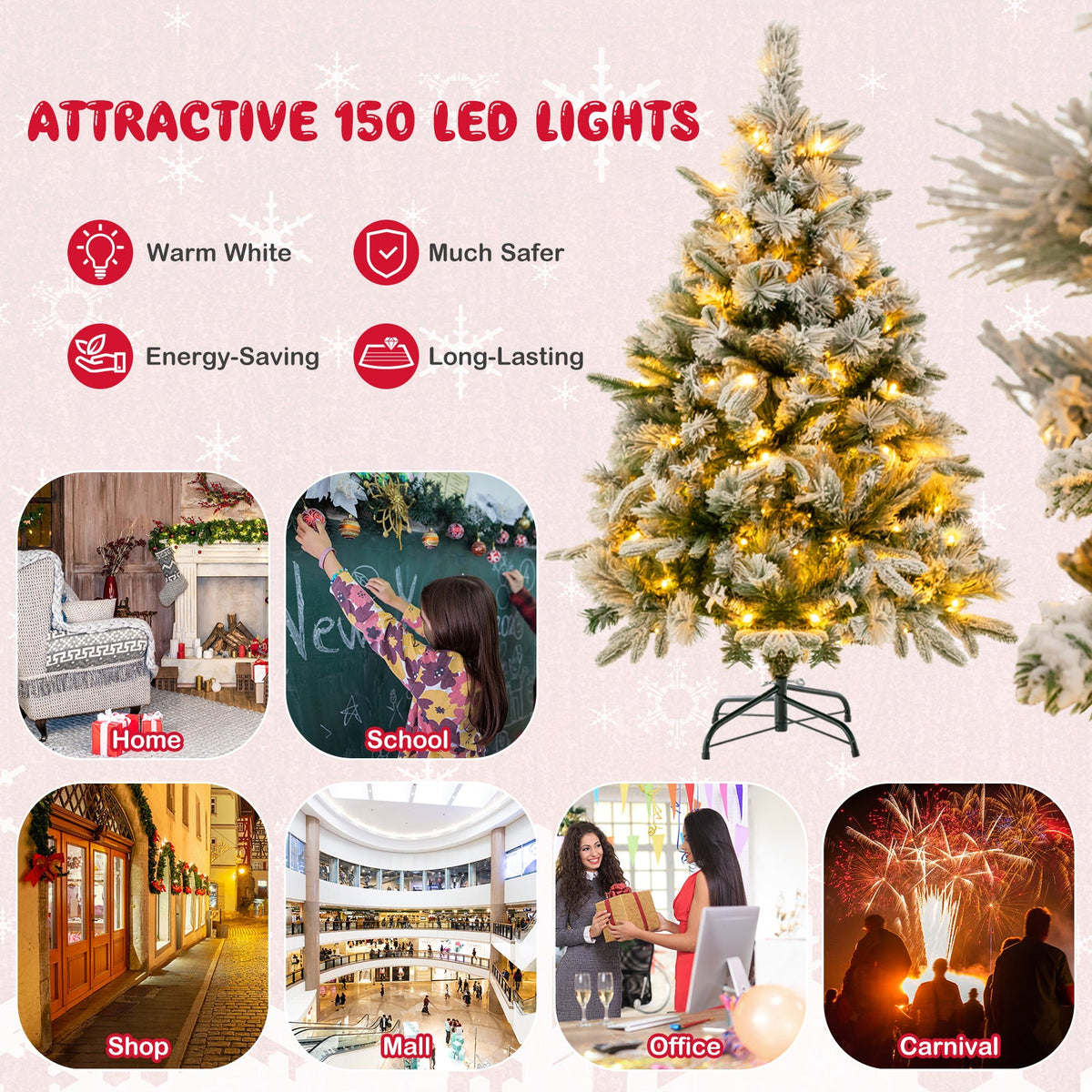 Artificial Christmas Tree with LED Lights, 8 Lighting Modes and Foldable Metal Stand-6 ft