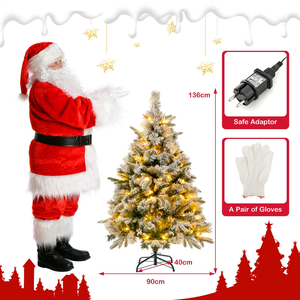 Artificial Christmas Tree with LED Lights, 8 Lighting Modes and Foldable Metal Stand-6 ft