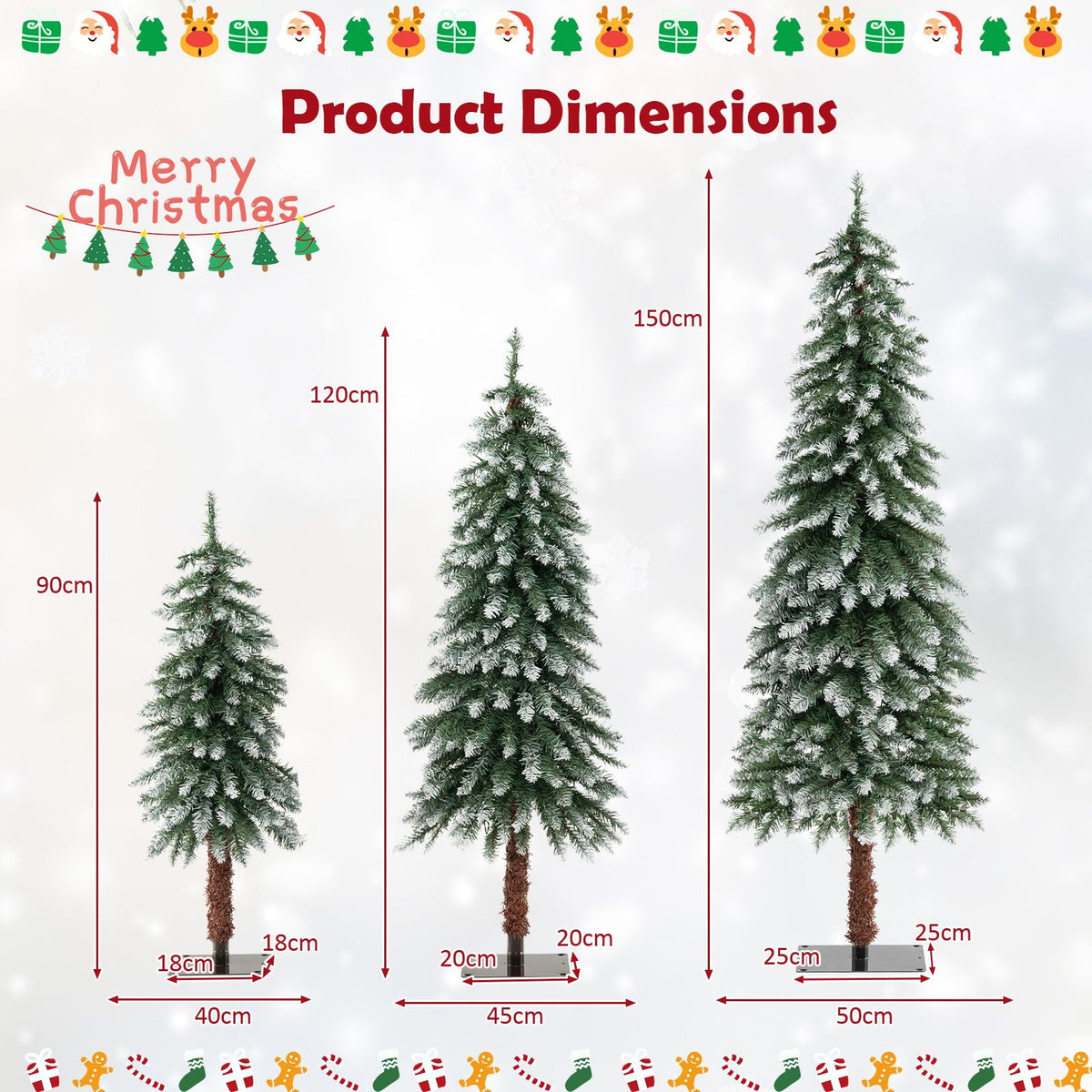 Artificial Xmas Tree Set of 3 with PVC Branch Tips and Warm White LED Lights