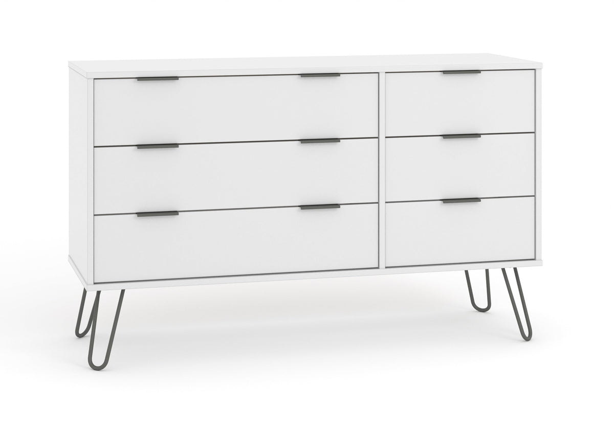 Augusta White 3+3 Drawer Wide Chest Of Drawers