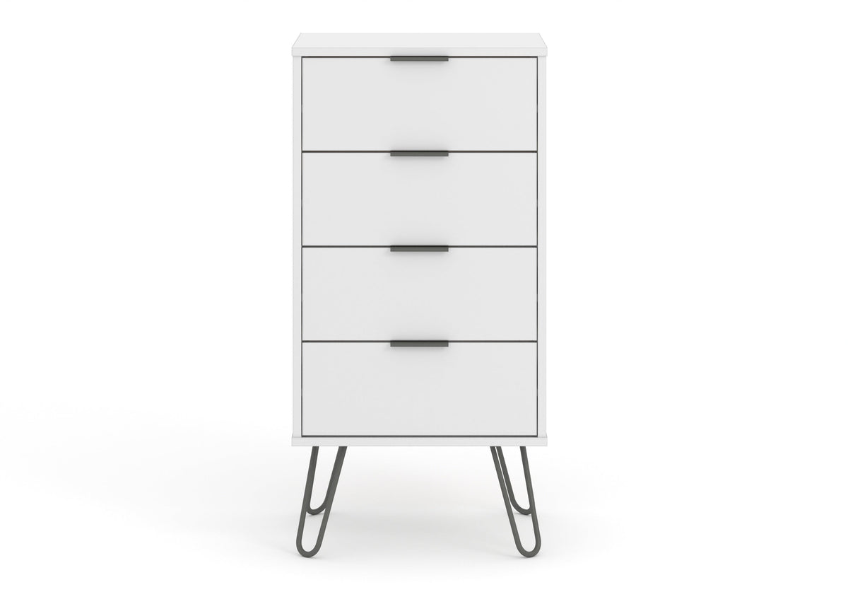 Augusta White 4 Drawer Narrow Chest Of Drawers