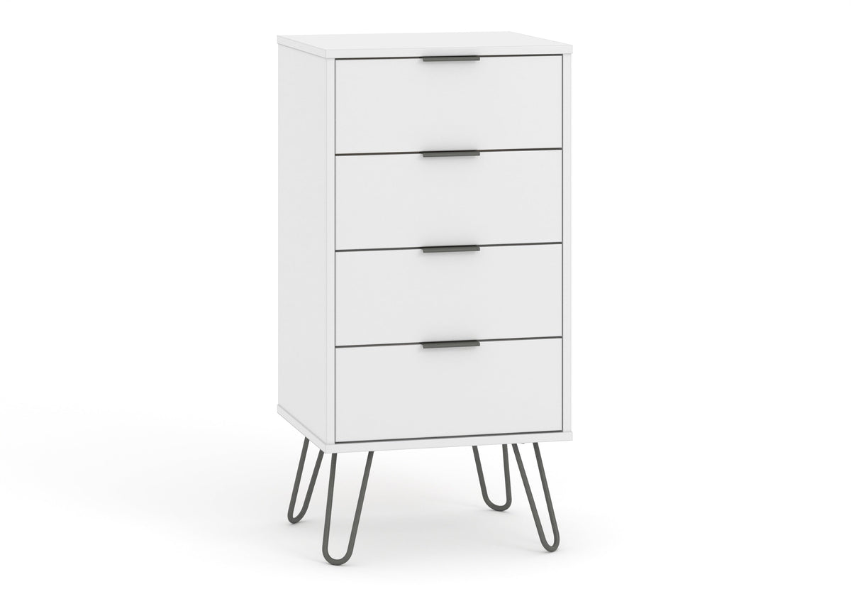 Augusta White 4 Drawer Narrow Chest Of Drawers
