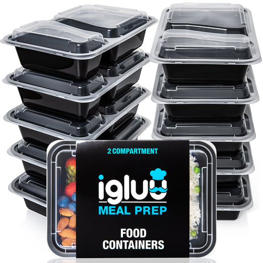 Igluu 2-Compartment Meal Prep Containers with Airtight Lids | 887ml | BPA-Free | Pack of 10