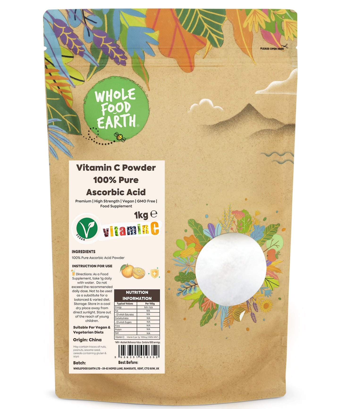 Vitamin C Powder | 100% Pure Ascorbic Acid | Pharmaceutical Grade | Vegan