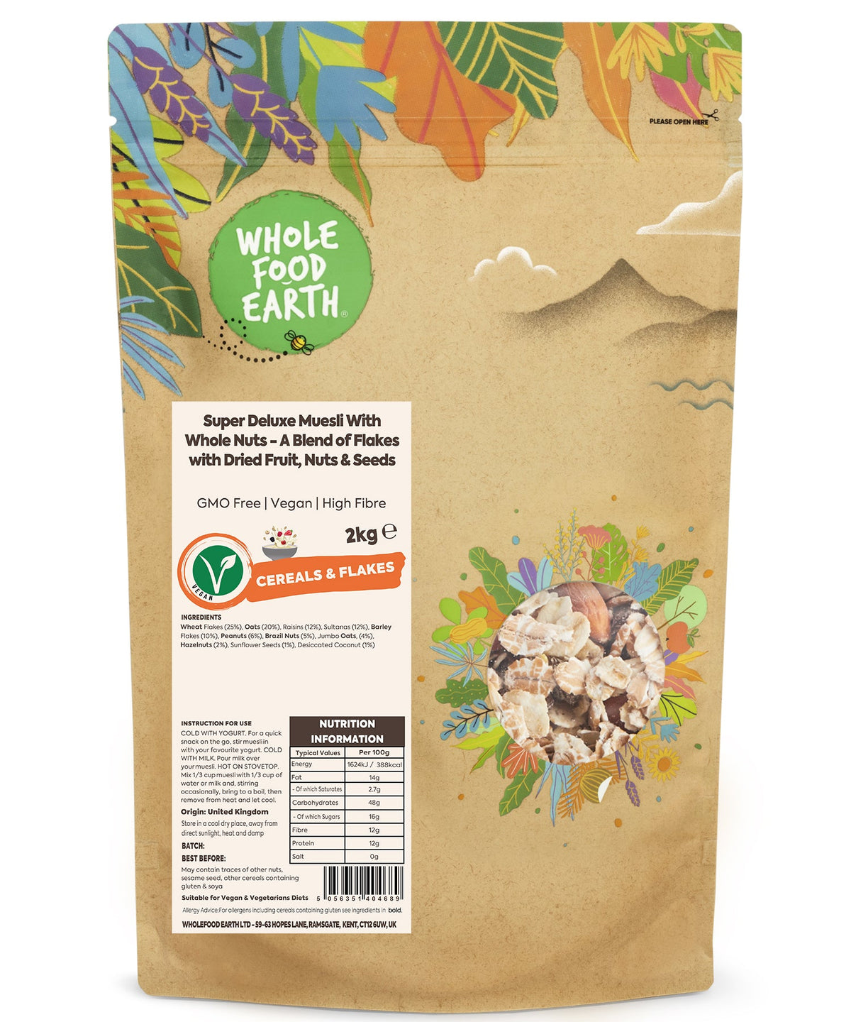 Muesli Super Deluxe con Frutos Secos Enteros - Una Mezcla de Hojuelas con Fruta Deshidratada, Frutos Secos y Semillas