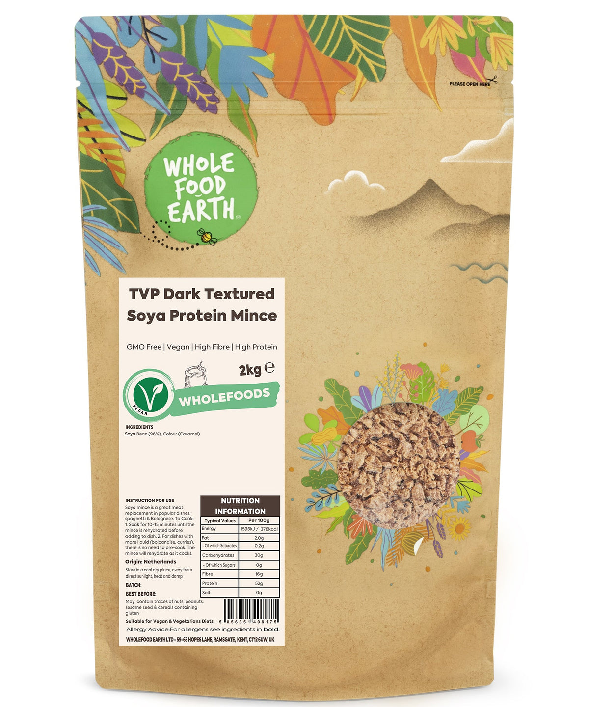 Picadillo de proteína de soja texturizada oscura TVP