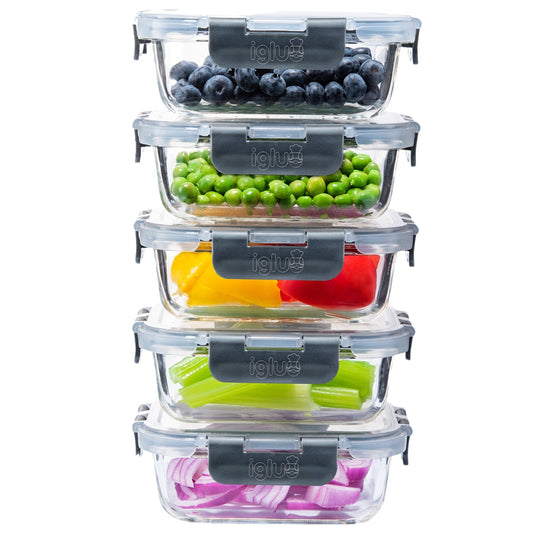 Borosilicate Glass Food Storage Containers 370ml | 5-Pack with Airtight Lids