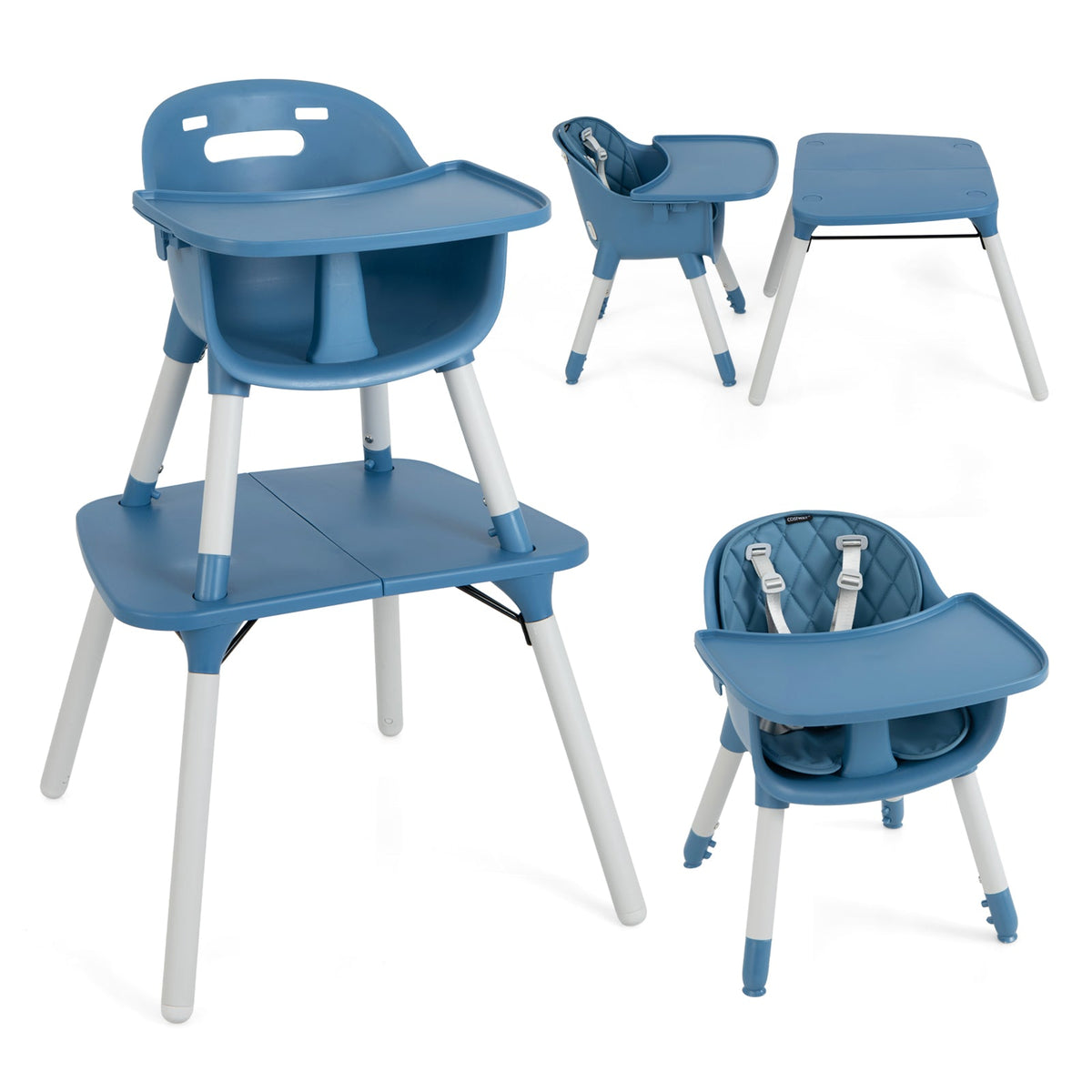convertible Baby High Chair with 2-Position Removable Tray-Beige