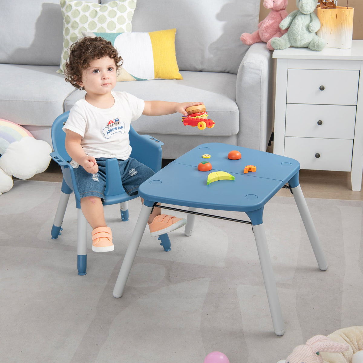 convertible Baby High Chair with 2-Position Removable Tray-Beige