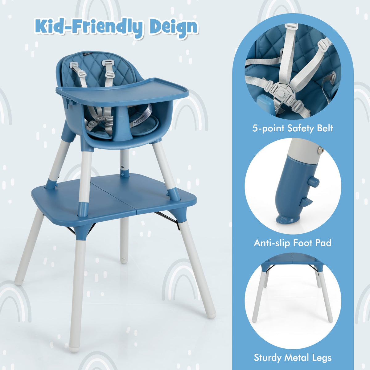 convertible Baby High Chair with 2-Position Removable Tray-Beige