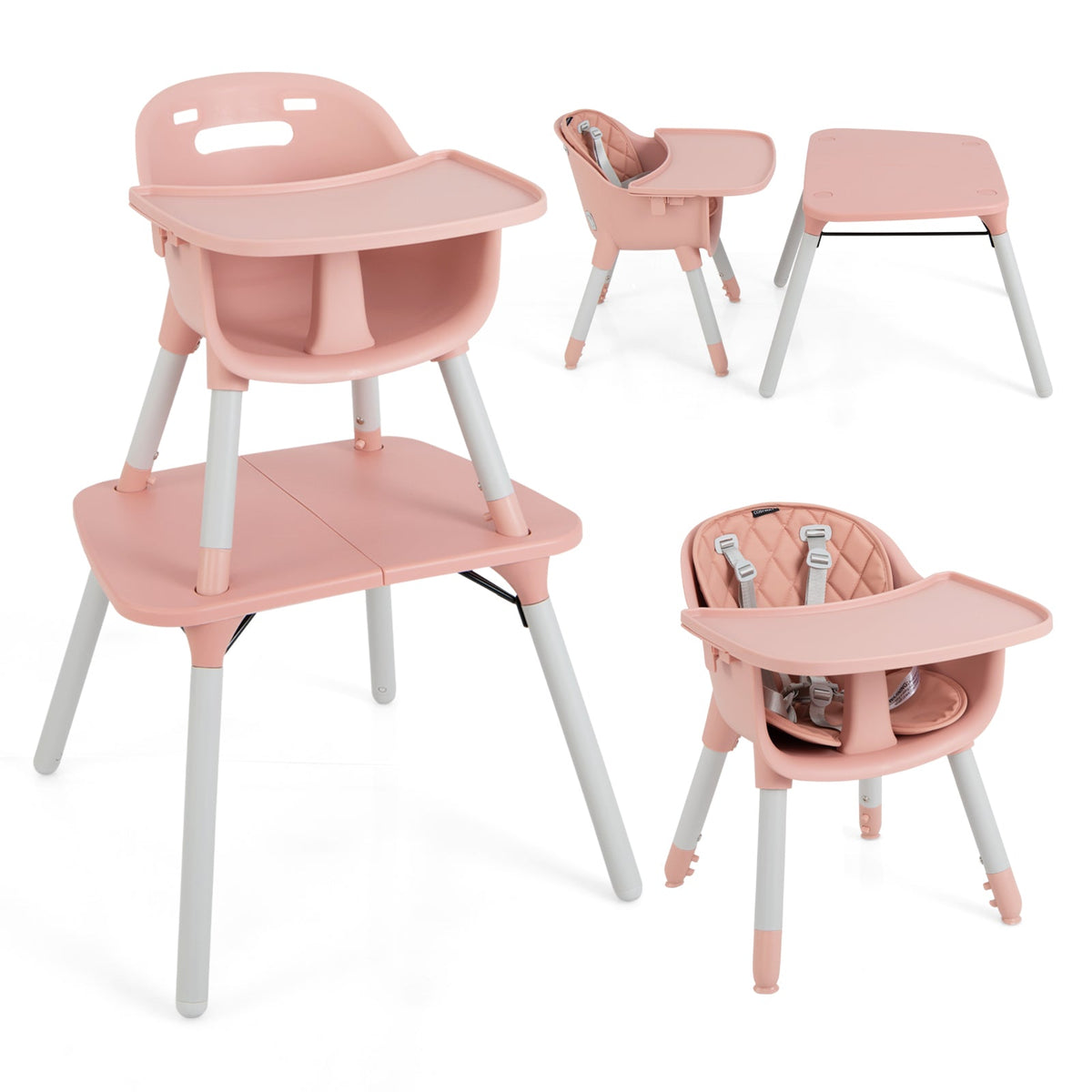 convertible Baby High Chair with 2-Position Removable Tray-Beige