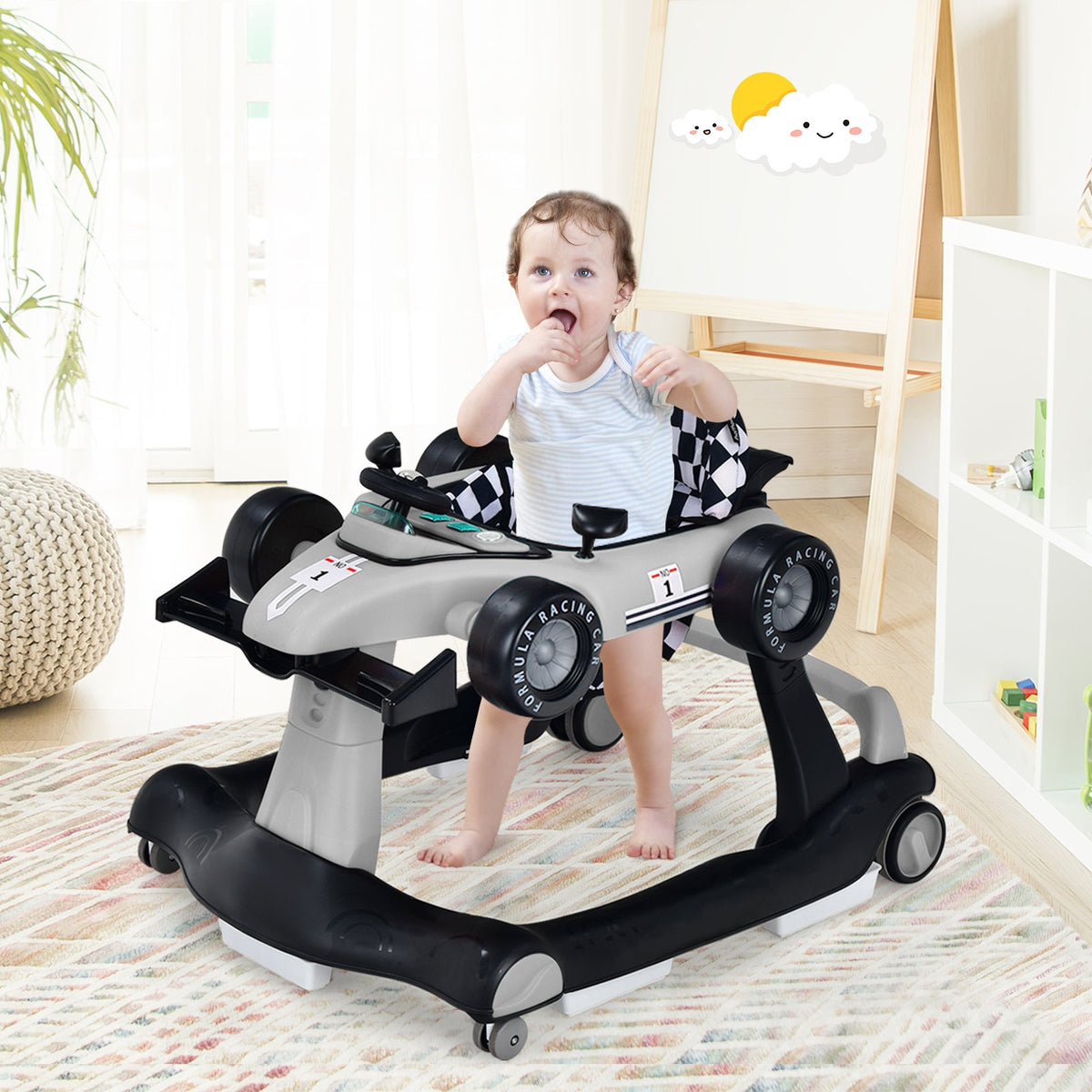 4-in-1 Baby Push Walker with Adjustable Height and Speed-Black