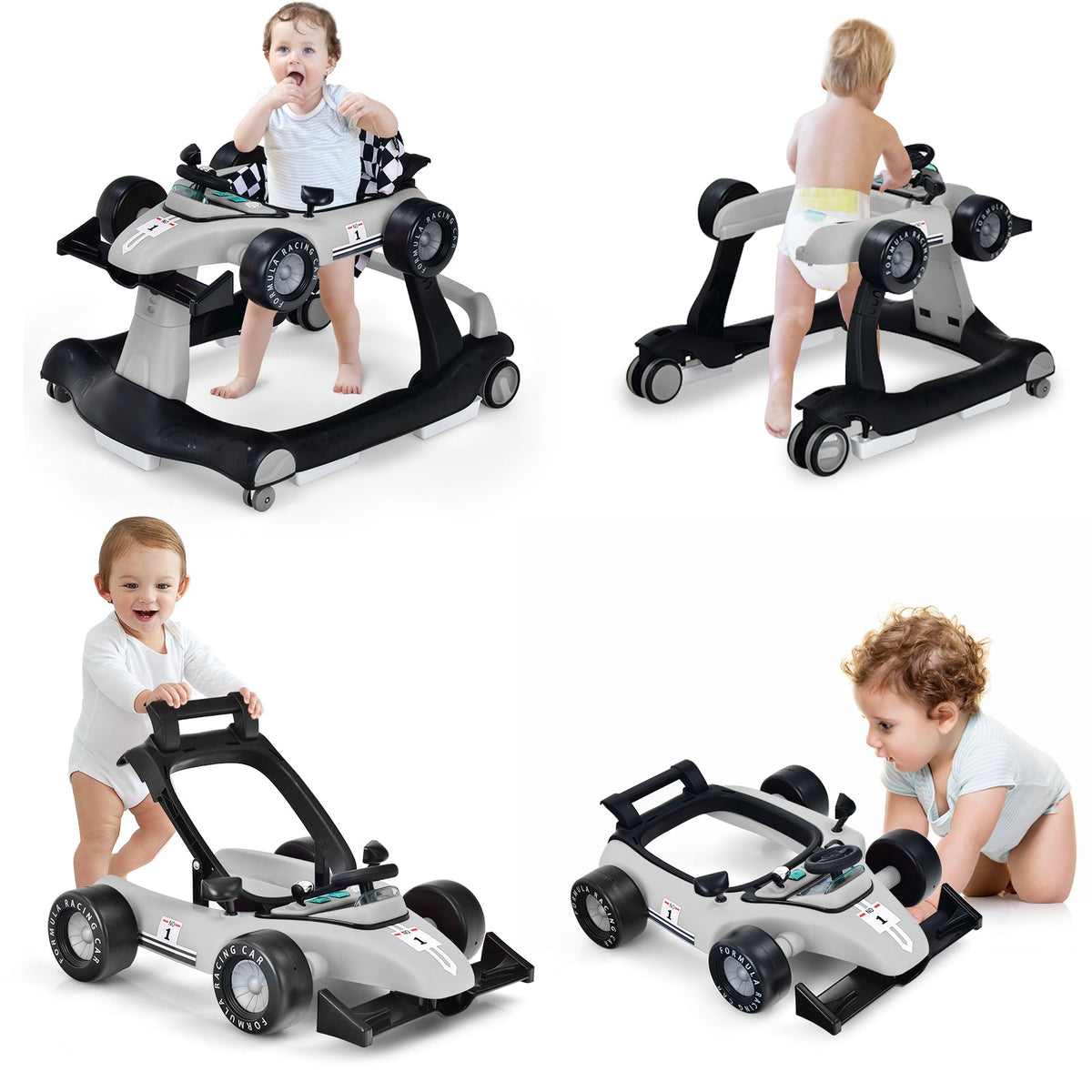 4-in-1 Baby Push Walker with Adjustable Height and Speed-Black