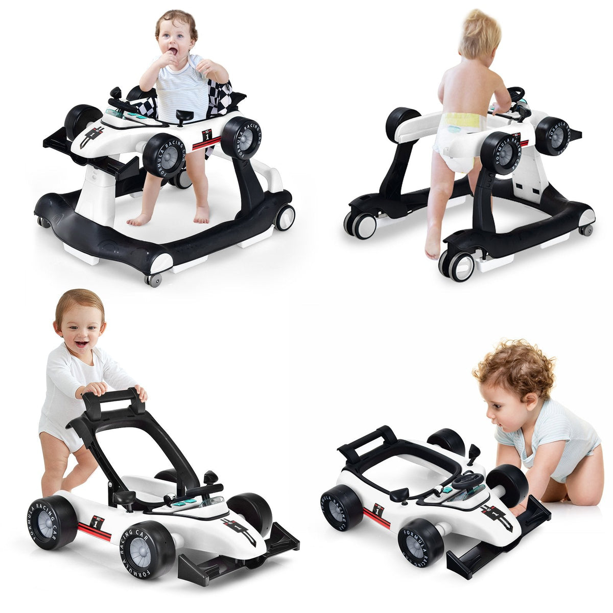 4-in-1 Baby Push Walker with Adjustable Height and Speed-Black