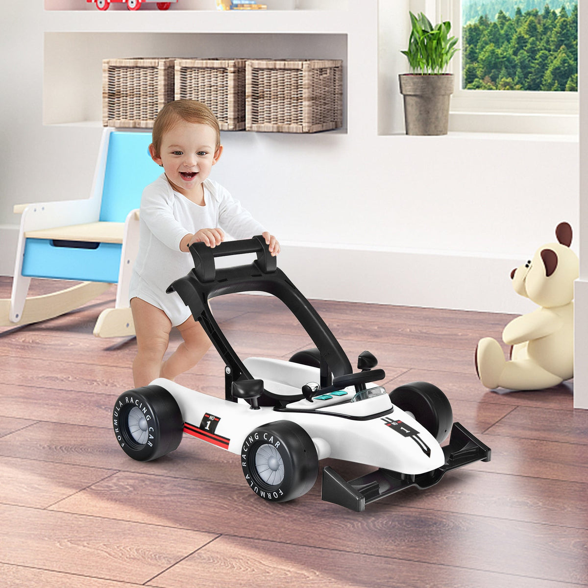 4-in-1 Baby Push Walker with Adjustable Height and Speed-Black