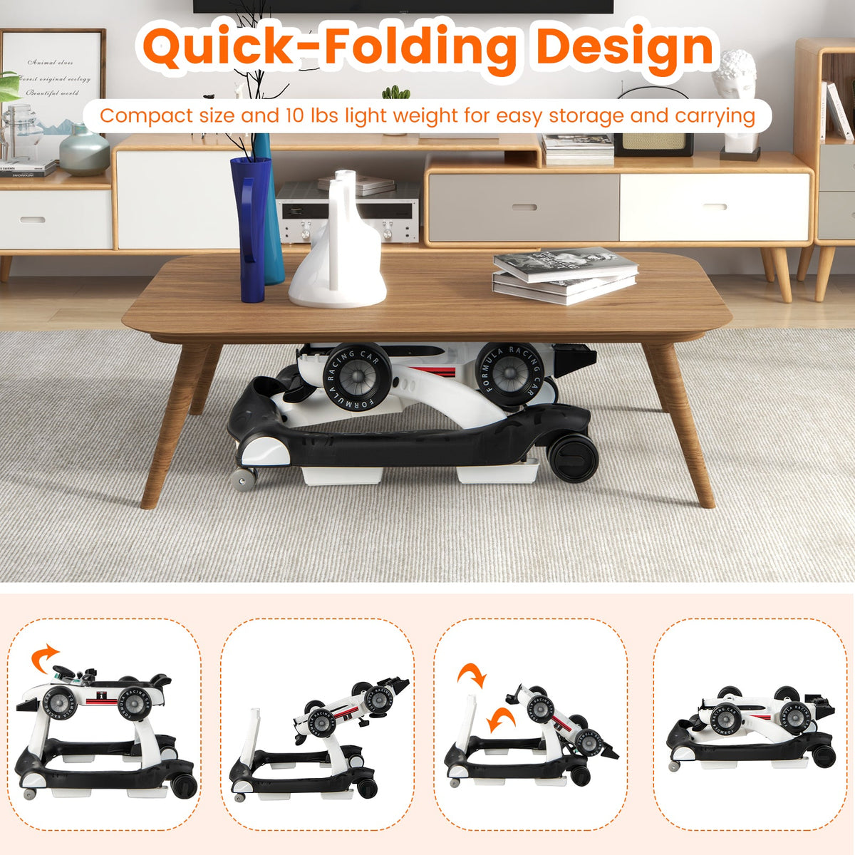 4-in-1 Baby Push Walker with Adjustable Height and Speed-Black