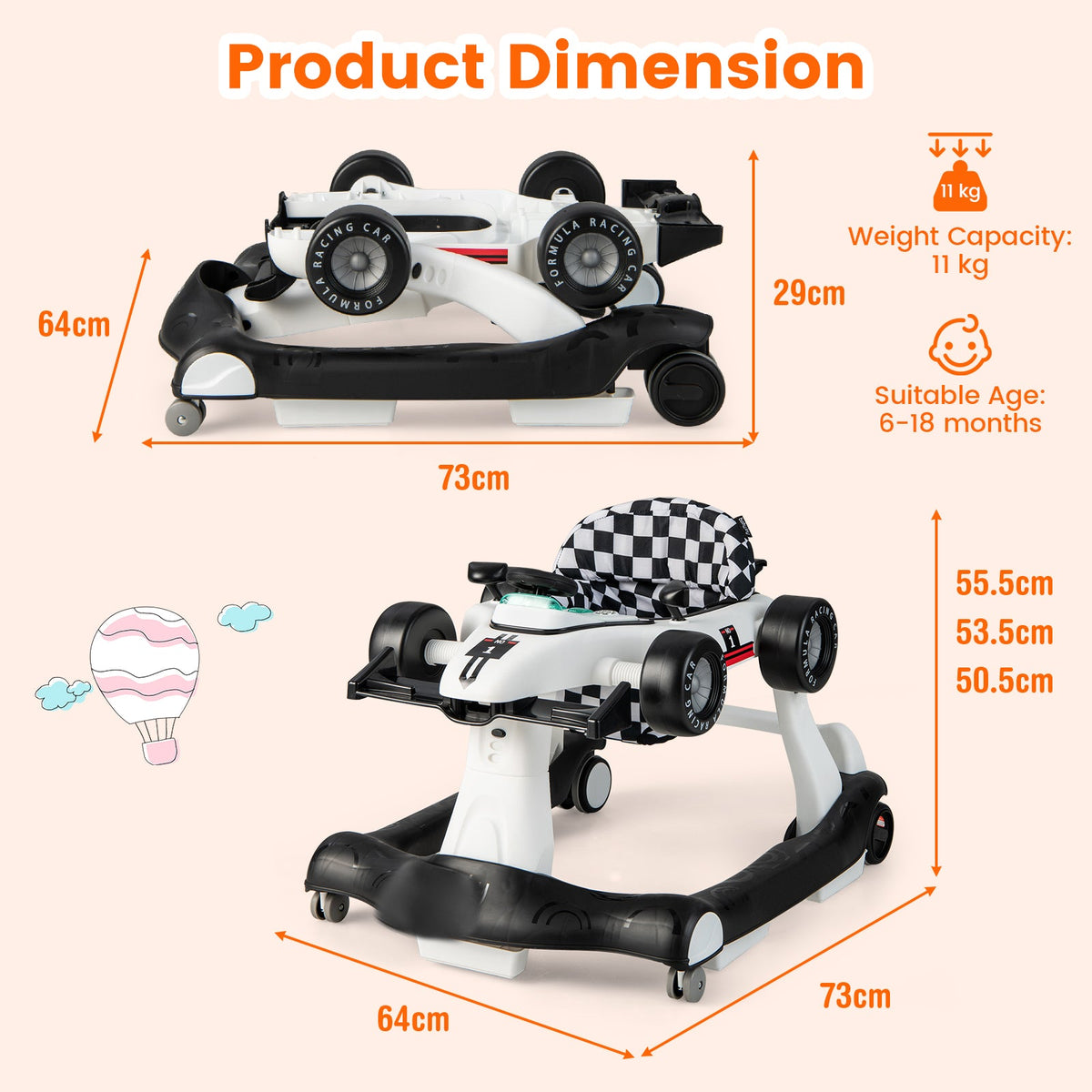 4-in-1 Baby Push Walker with Adjustable Height and Speed-Black