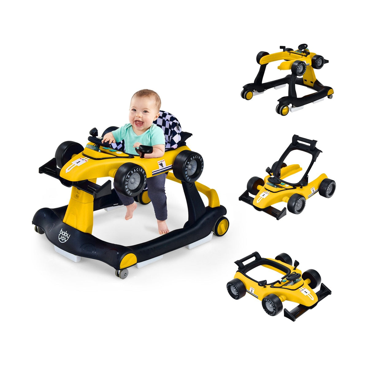 4-in-1 Baby Push Walker with Adjustable Height and Speed-Black